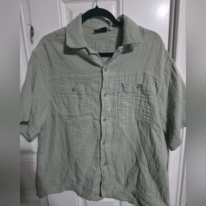 ASOS DESIGN Men's Light Green Cotton Short Sleeve Button-Up Shirt Size S